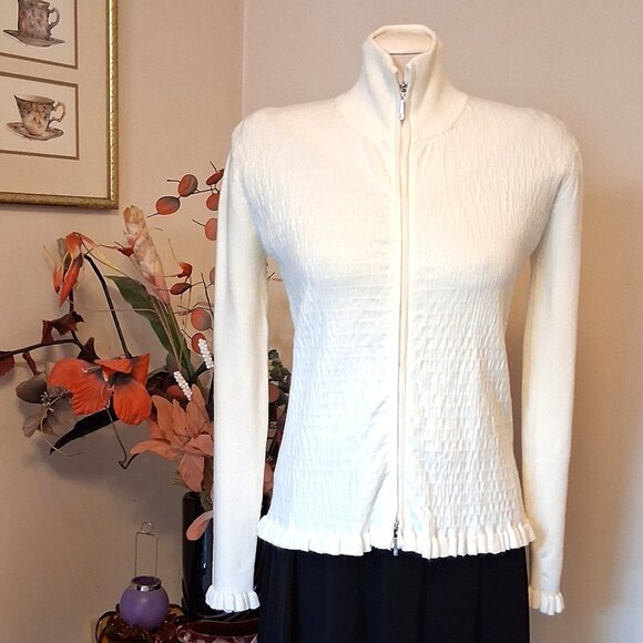NWT White Knit Zip-Up Long Sleeves Cardigan Knitwear Ladies Sweater - Picture 4 of 6